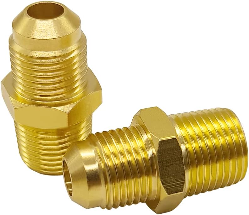 Hooshing 3/8" Flare to 3/8" NPT Male Brass Tube Fitting Half-Union Propane Gas Fitting Adapter, 2 Pack - Image 1